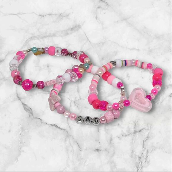 Hot Pink Beaded Handmade Sagittarius Friendship Bracelet Set Unique Design - Picture 1 of 4